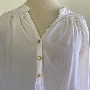 Lilly Pulitzer 100% Silk Button Front Blouse with Smocking